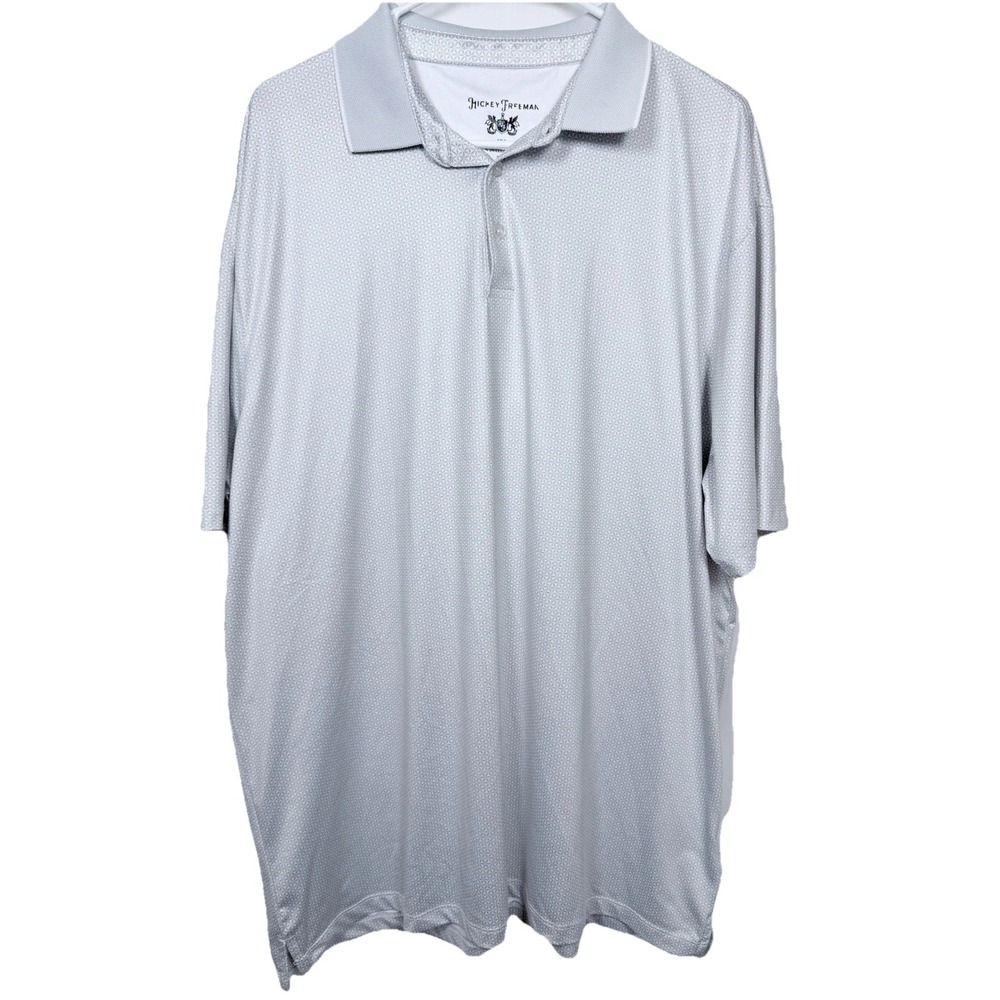 Hickey Freeman Golf‎ Performance Polo Shirt XXL White Gray Geometric Stretch